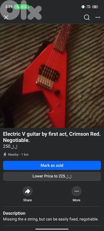(VERY RARE) crimson red v guitar with picks and strap for 150 dollars