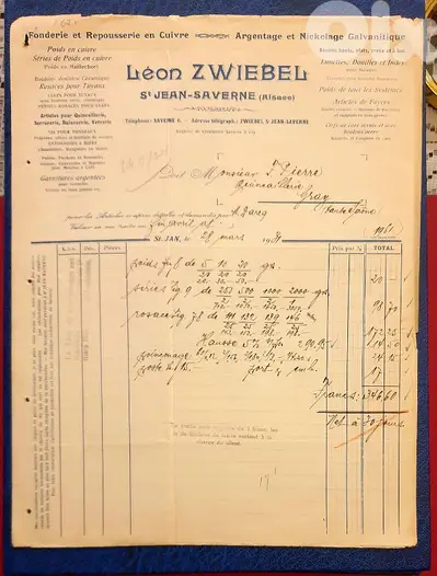 France 1931 old document Leon Zwiebel vieux papier
