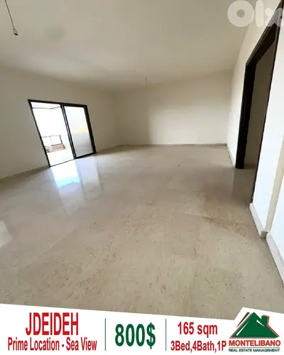 165 sqm Apartment For Rent in Jdeideh جديدة with Sea View