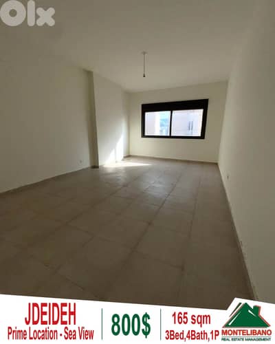 165 sqm Apartment For Rent in Jdeideh جديدة with Sea View