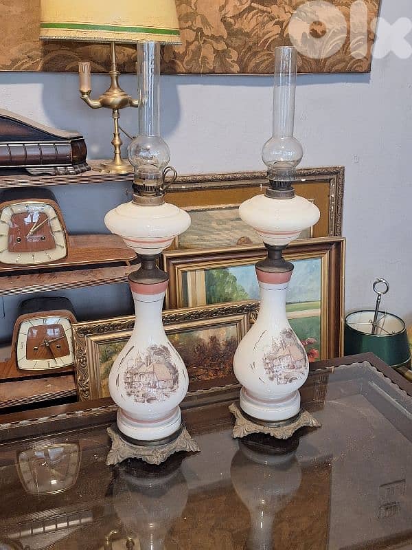 pair of antique french opaline and bronze large lanterns 0