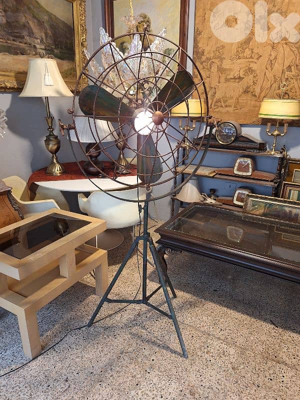antique metal tripod fan floor lamp 0