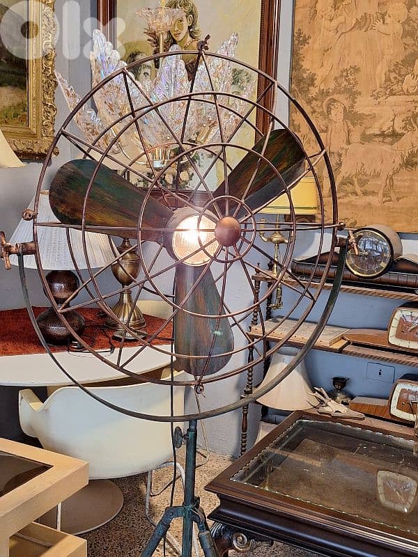 antique metal tripod fan floor lamp 1