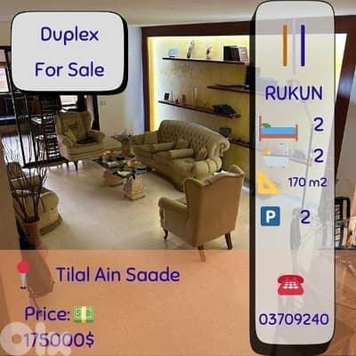 Duplex for sale in Tilal Ain Saade with view 170m2 for $175K