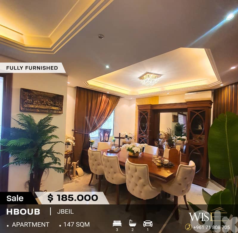 Stunning 147 SQM Fully Furnished Apartment for SALE in Hboub! 0