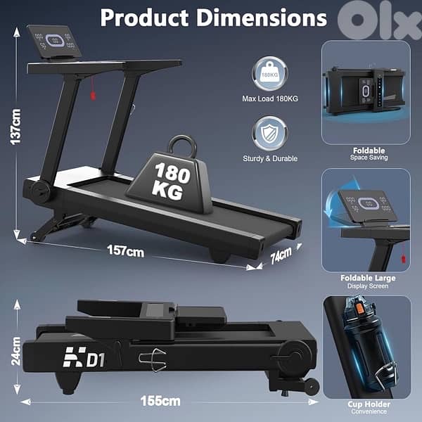 Treadmills, Foldable Treadmill with 20% Auto Incline 3