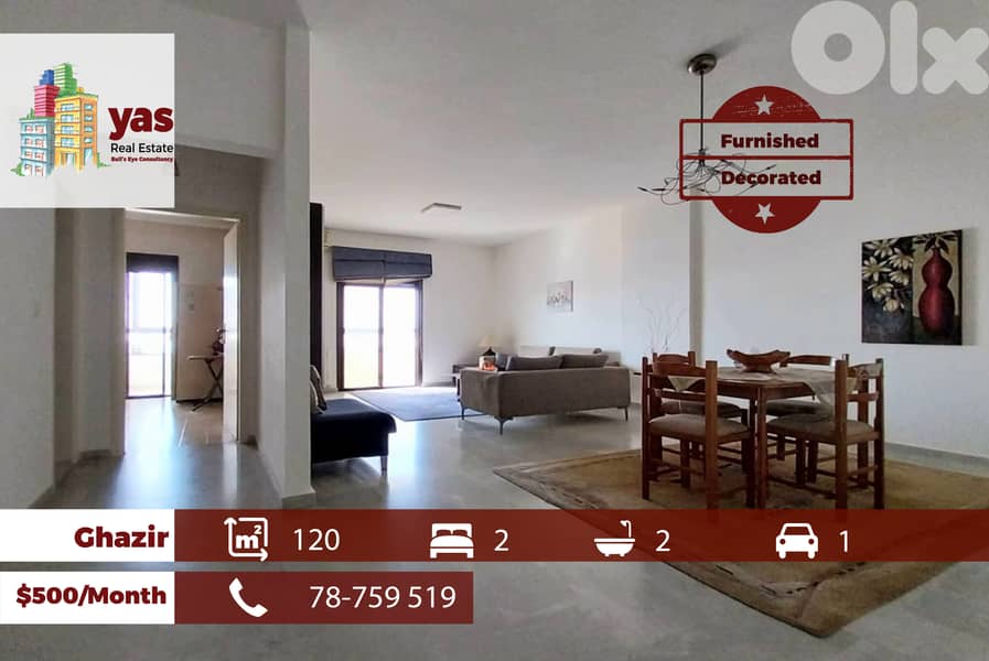 Ghazir 120m2 | Rent | Furnished | Quiet Street | View | YV 0