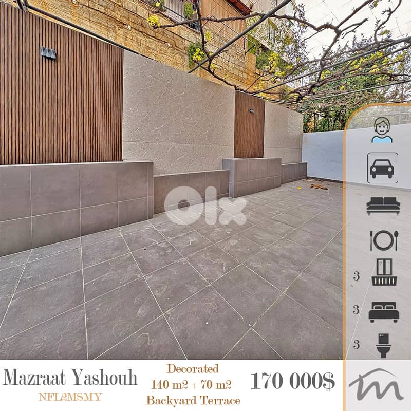 Mazraat Yashouh | Signature | Decorated 3 Bedrooms Apt + 60m² Terrace 0