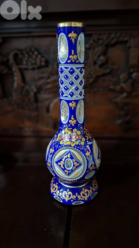 Imperial Bohemian Cobalt High-Enamel Overlay Vase 0