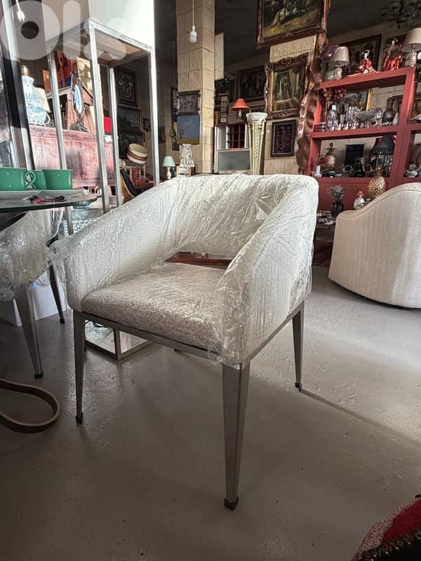 white chair stainless steel legs 0