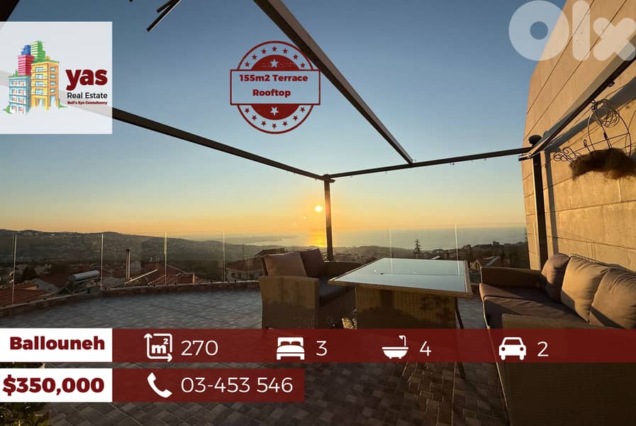 Ballouneh 270m2 | Rooftop | 155m2 Terrace | Prime Location | GT | 0