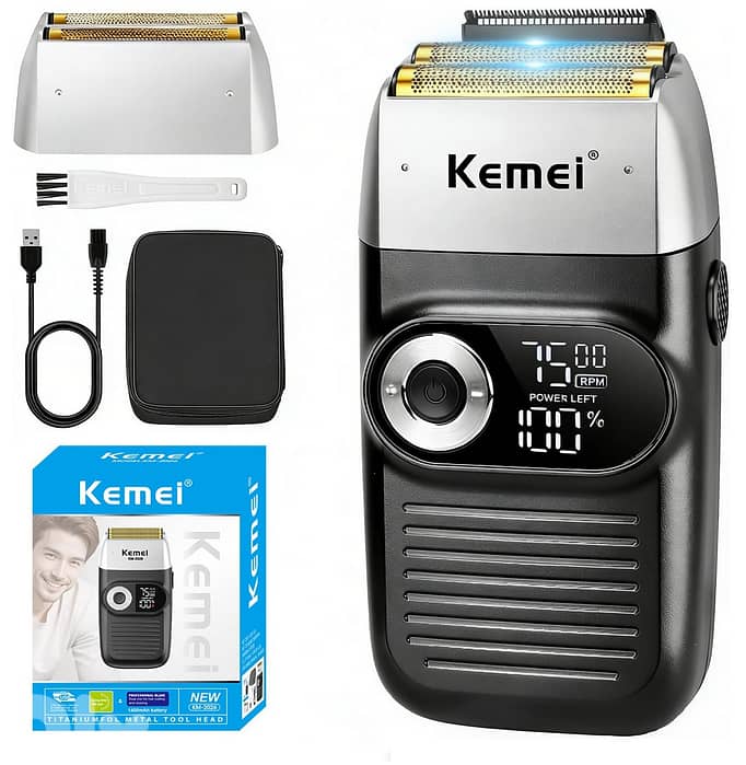 KEMEI Men's Shaving Razor, Rechargeable with Beard Trim Titanium foil 0