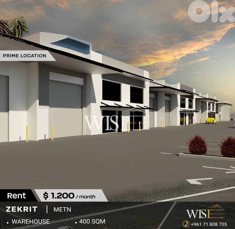 400 SQM Warehouse for RENT in Zekrit! 0