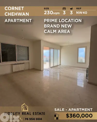 Apartment for sale in Cornet Chehwan NW40 شقة  للبيع في قرنة شهوان
