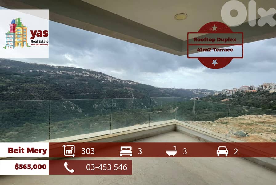 Beit Mery 303m2 | Rooftop Duplex | 41m2 Terrace | Prime Location | OH 0