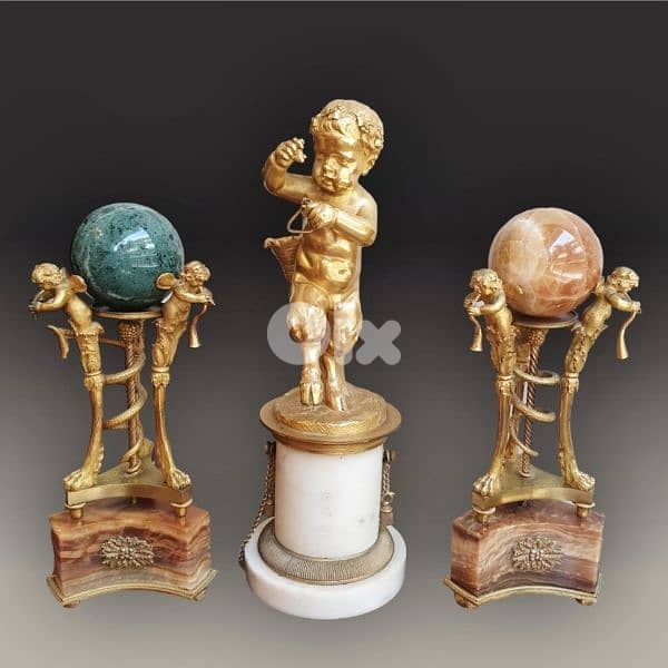 Grand Tour Style Gilt Bronze Putti Garniture with Malachite & Onyx 0