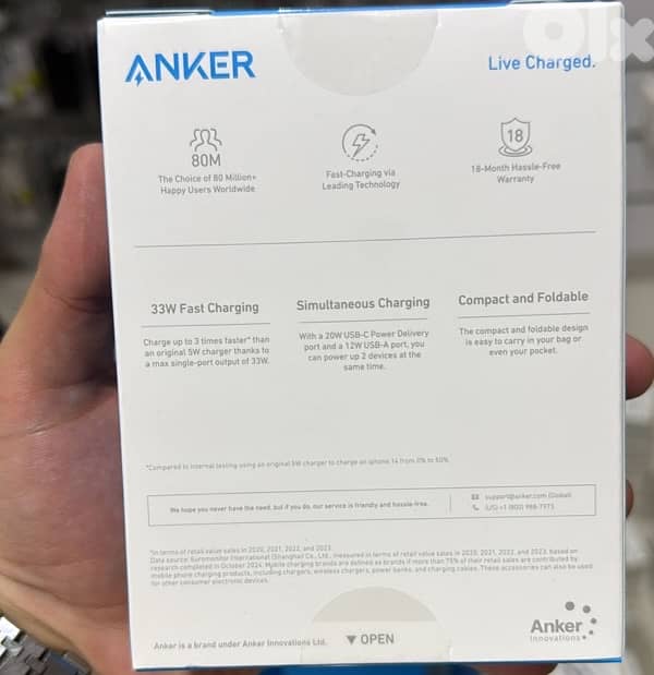Anker 323 charger with 310 usb-c to lightning cable (33w,3ft) 3pin 1