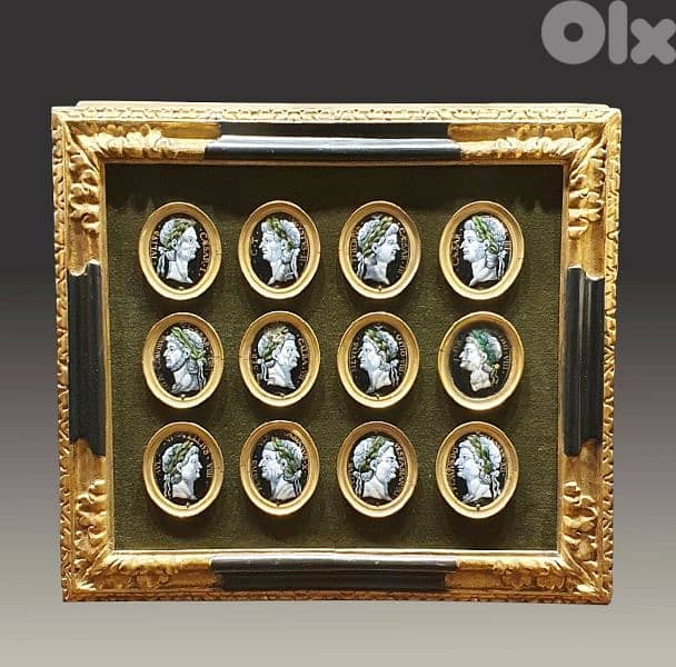A Set of Twelve Grisaille Limoges Enamel Medallions 0