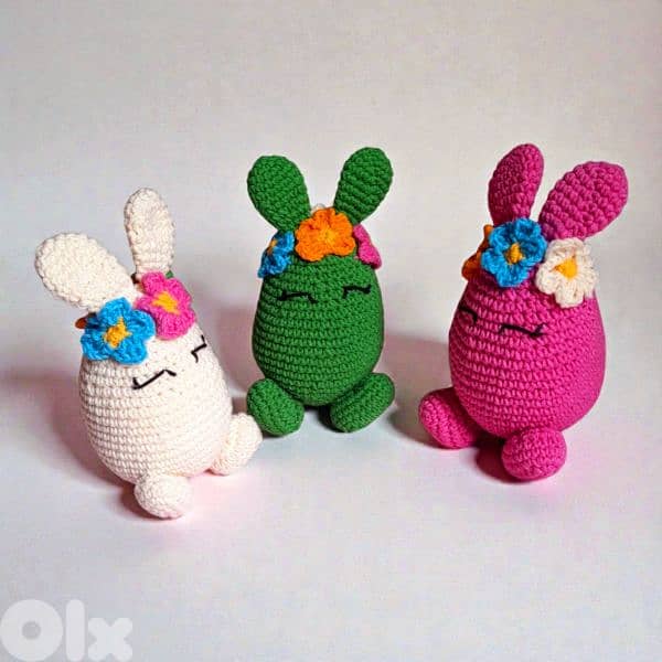 handmade crochet easter bunny egg decor cream pink blue green orange 2