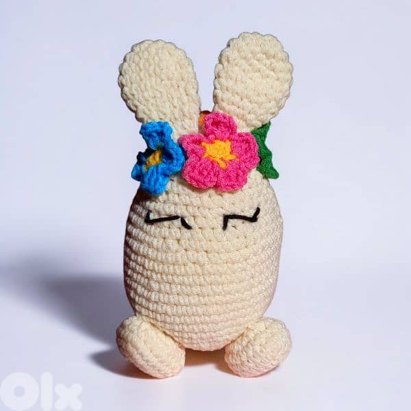 handmade crochet easter bunny egg decor cream pink blue green orange 5