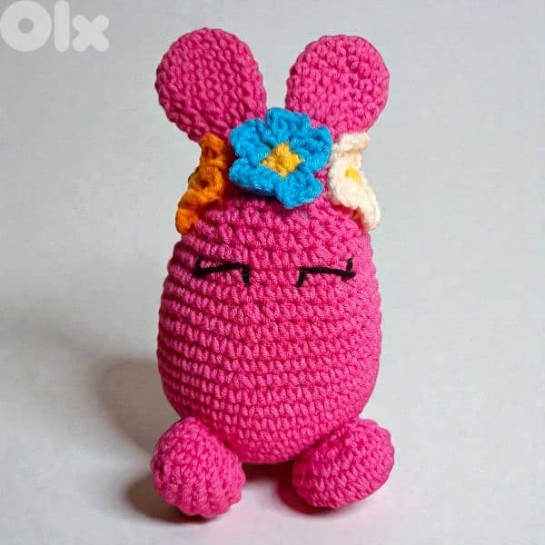 handmade crochet easter bunny egg decor cream pink blue green orange 6