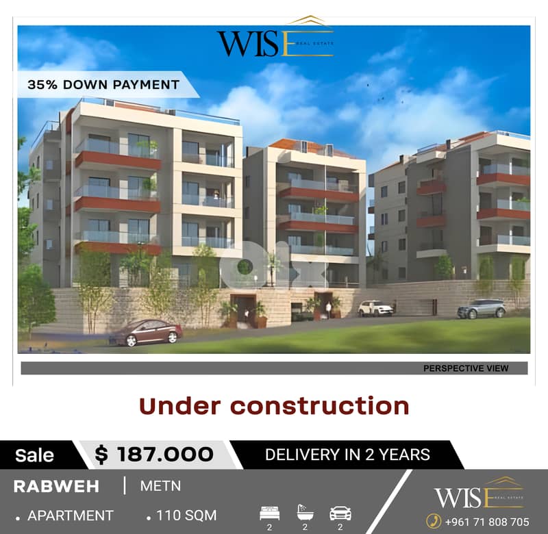 110 SQM Under Construction Apartment for SALE in Rabweh! 0