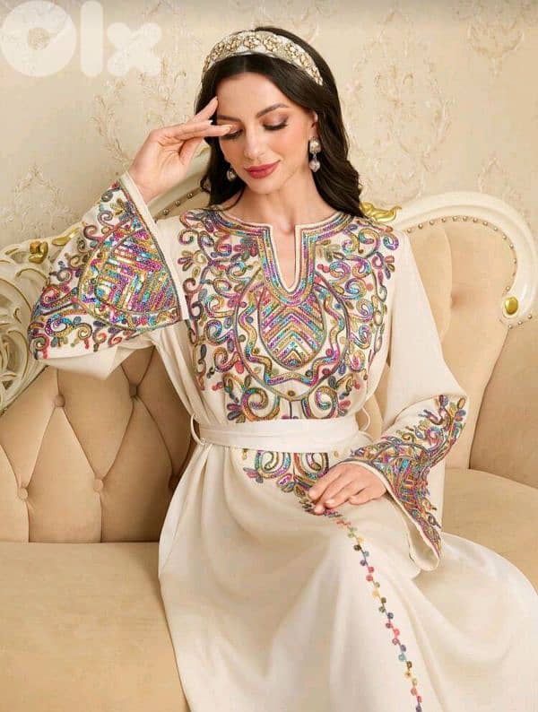 New Woman Elegant U-Neck Embroidery Abaya Dress 0