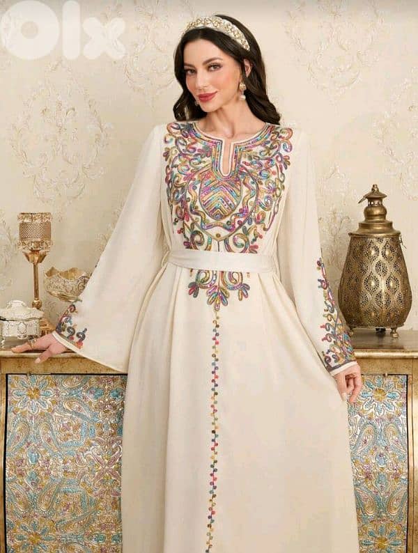 New Woman Elegant U-Neck Embroidery Abaya Dress 4
