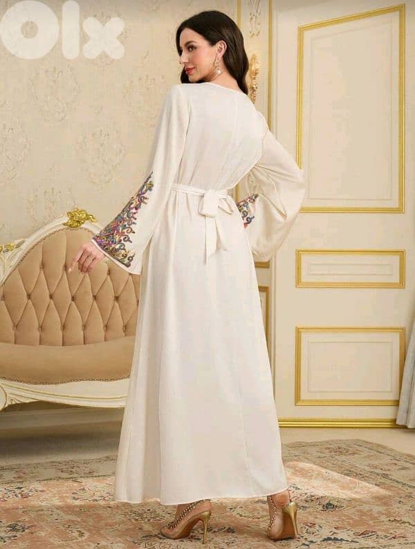 New Woman Elegant U-Neck Embroidery Abaya Dress 5