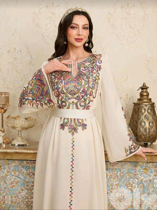 New Woman Elegant U-Neck Embroidery Abaya Dress 6
