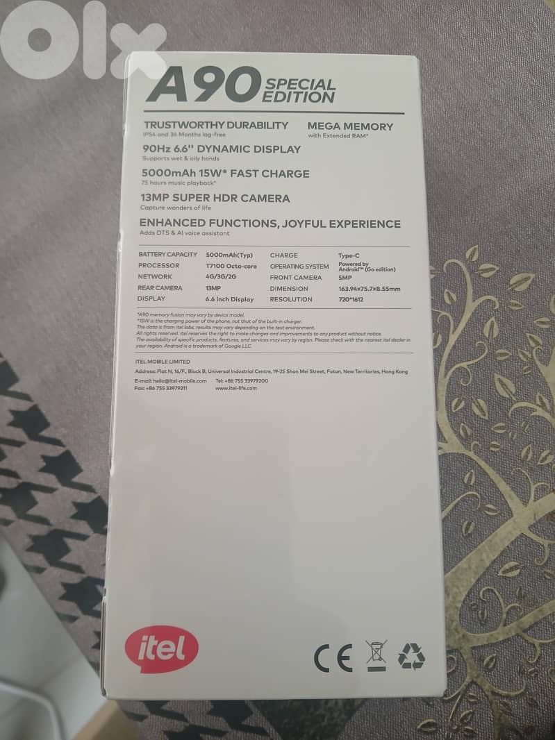 TELEPHONE PORTABLE ITEL A90  6.6POUCES 128 GB BATTERIE 5000 NEUF EMBAL 1