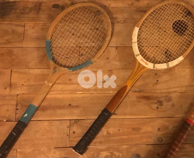 4 Vintage Wooden Tennis Rackets – 3 Dunlop (2 with Original Covers) 1