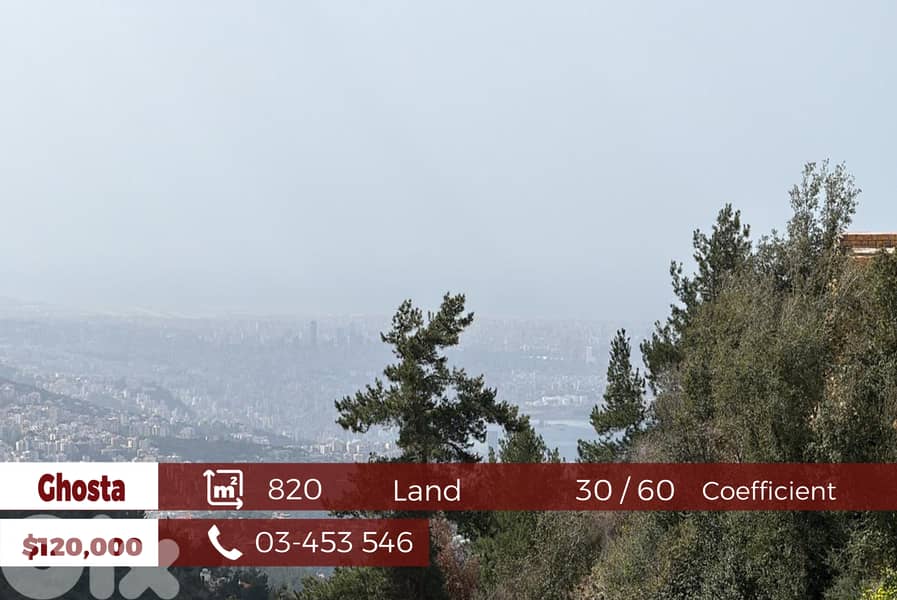 Ghsota 820m2 Land | Sea View | Prime Location | 30 / 60 | WA 0