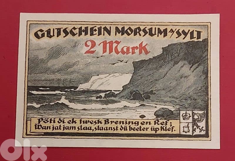 Germany 1921 2 Mark Morsum old vantage emergency banknote 0