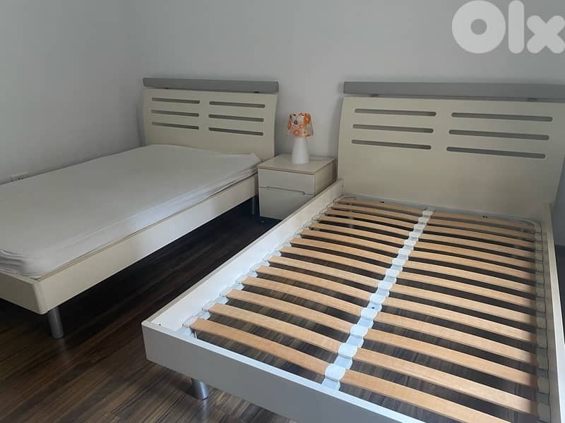 2 wood beds 1.20 with bedside table and office chair 0
