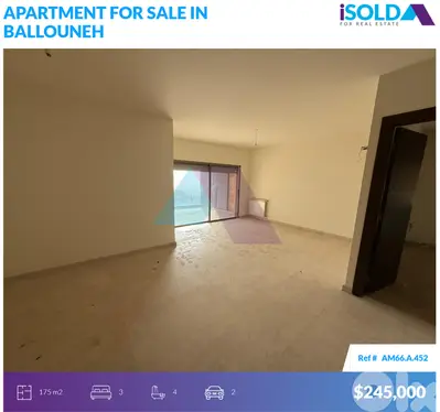 175m2 apartment+sea view 4sale in Ballouneh - شقة للبيع في بلونة