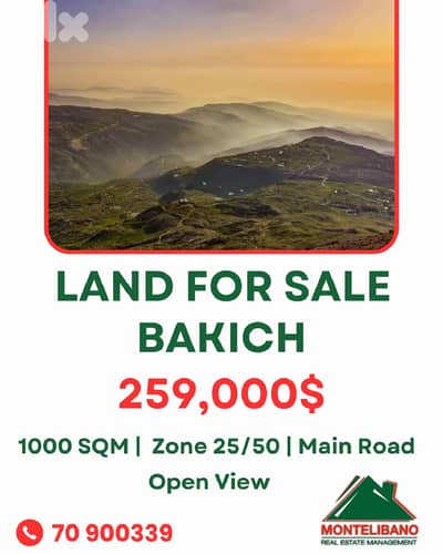 1000 sqm Land For Sale in Bakich باكيش with Open View 1000 sqm Land For Sale in Bakich باكيش with Open View