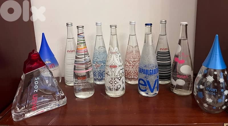 Evian Bottles collection 9 sealed 2 empty. 0