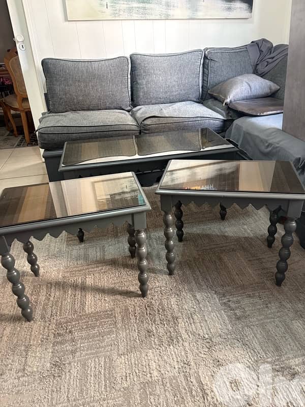 3 wood table plus glass cover 1