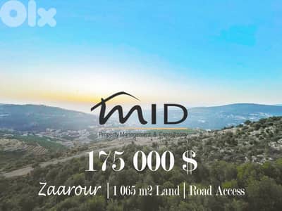Zaarour | 1,065m² Land | Road Access | Panoramic Mountain & Sea View