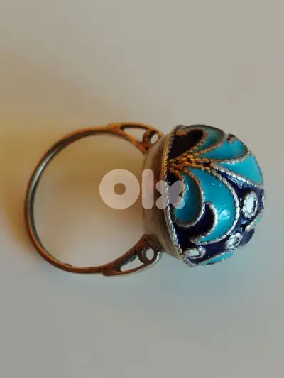 Vintage and Unique Art Deco Russian Silver Enameled Dome Ring
