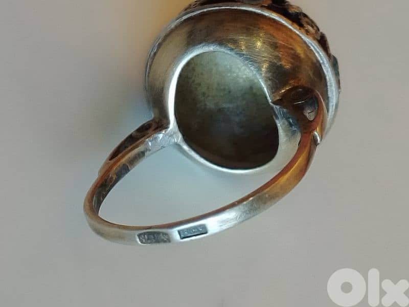 Vintage and Unique Art Deco Russian Silver Enameled Dome Ring 4