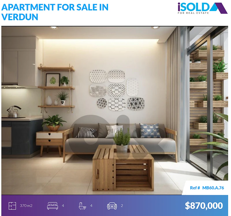 370 m2 Brand new Apartment 4sale in verdun-1 min to ABCشقة في فردان