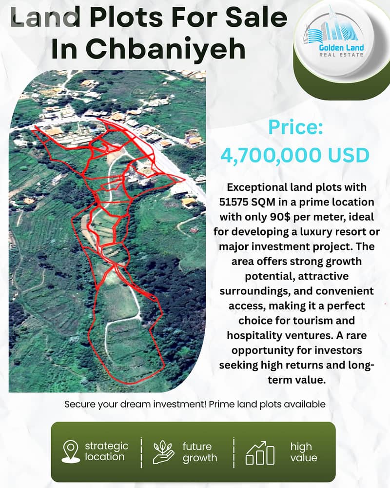 51, 575 SQM Land in Chbaniyeh, Baabda, overlooking the mountains. 0