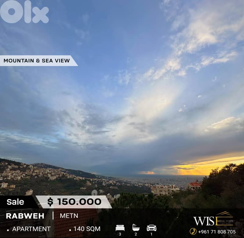 140 SQM Unfurnished Apartment for SALE in Rabweh! 0