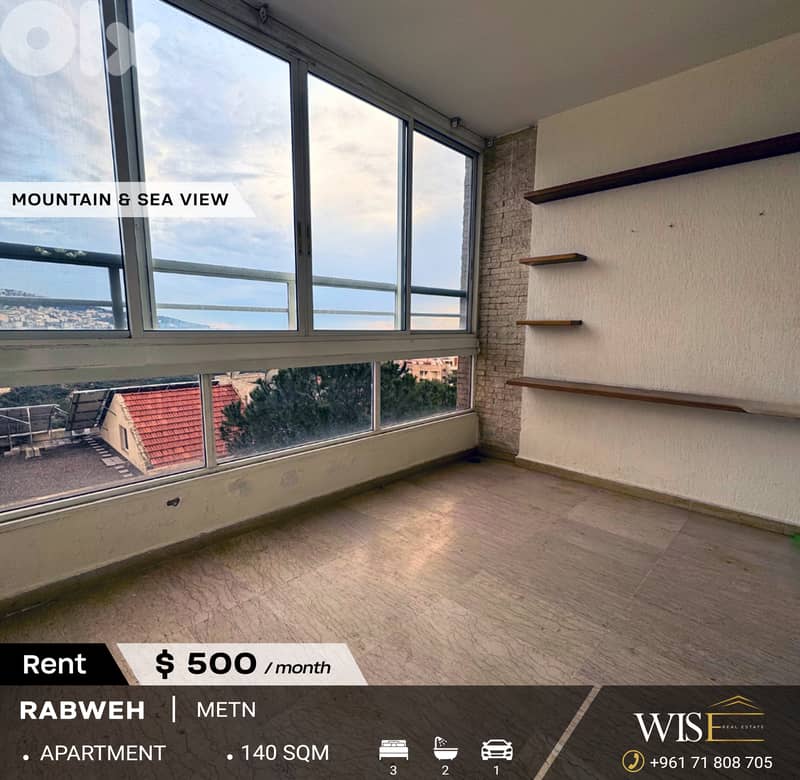 140 SQM Semi-furnished Apartment for RENT in Rabweh! 0