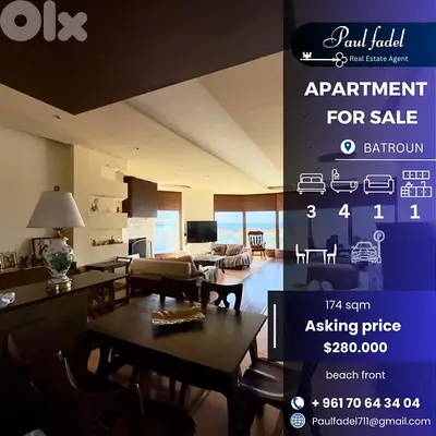 Beachfront apartment for sale in Batroun with stunning sea views