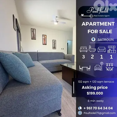 Apartment for sale in Batroun with perfect terrace!!