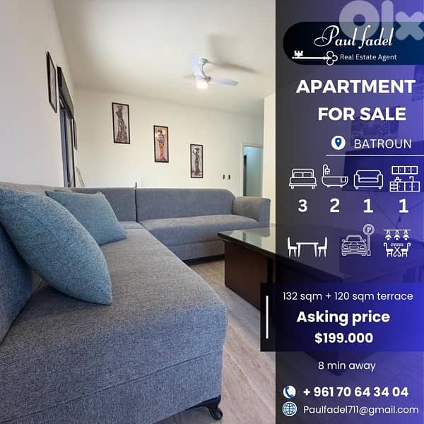 Apartment for sale in Batroun with perfect terrace!! 0