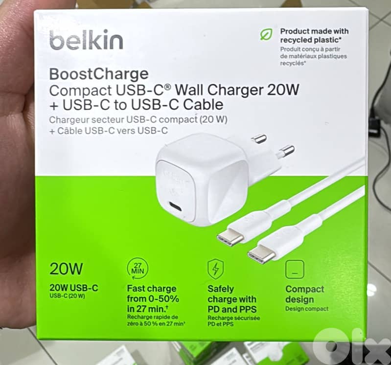 Belkin Boostcharge compact usb-c wall charger 20w 2pin + usb-c 0